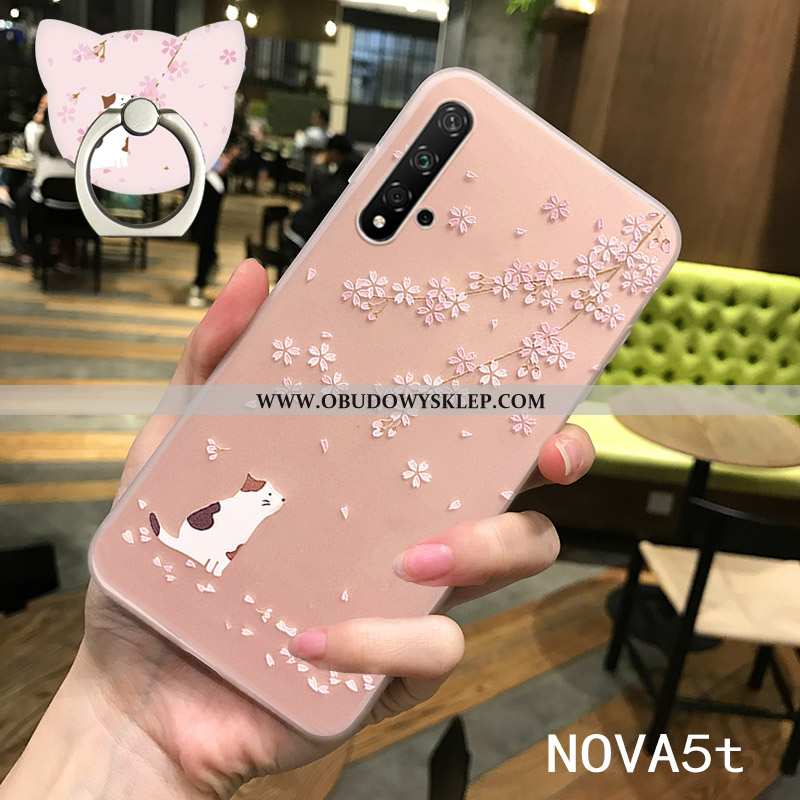 Etui Huawei Nova 5t Nubuku Anti-fall Silikonowe, Futerał Huawei Nova 5t Osobowość Cienkie Rozowa