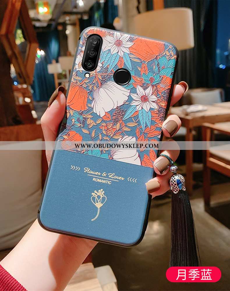 Etui Huawei P30 Lite Ochraniacz Super Vintage, Futerał Huawei P30 Lite Relief Anti-fall Niebieska