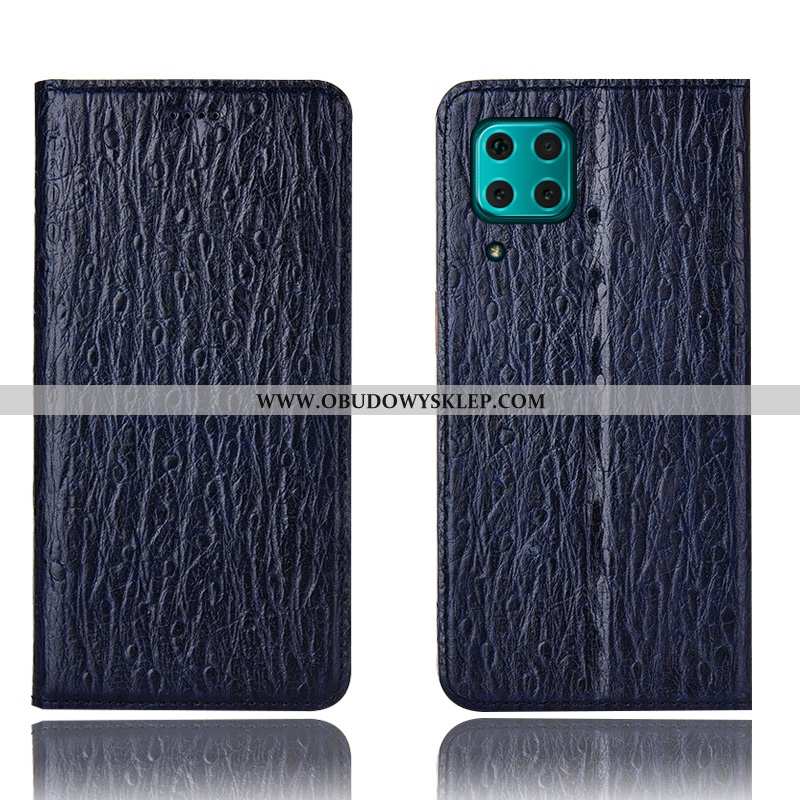 Etui Huawei P40 Lite Wzór Skórzane Ptak, Futerał Huawei P40 Lite Ochraniacz Ciemno Niebieski Granato