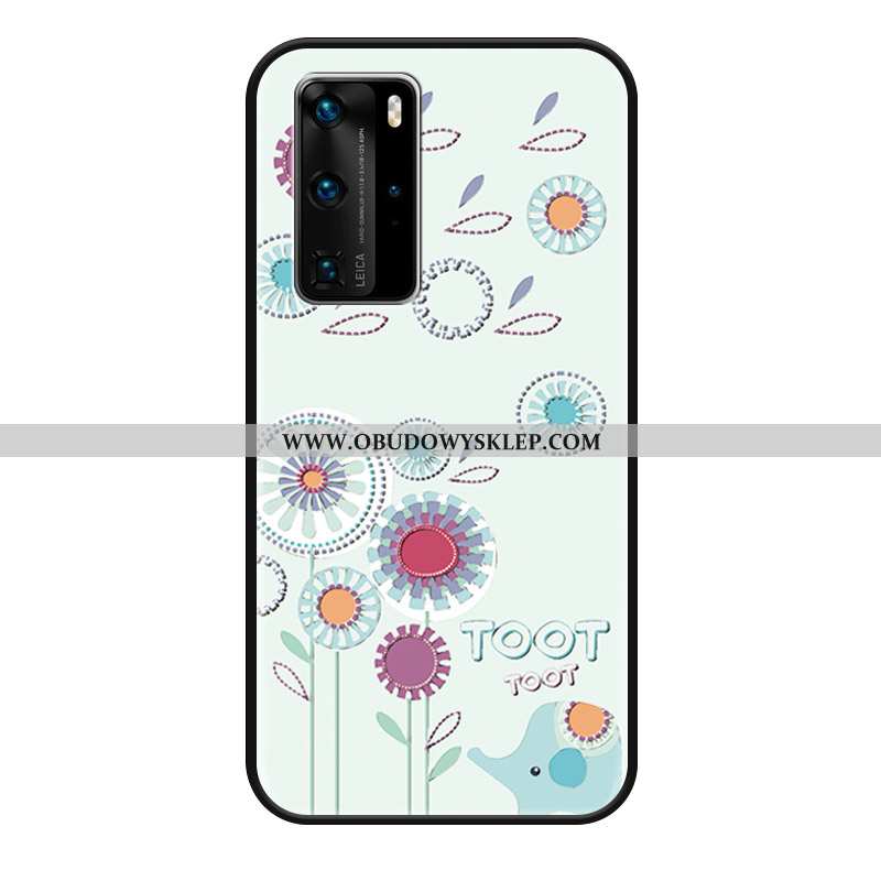 Etui Huawei P40 Pro Nubuku Silikonowe Piękny, Futerał Huawei P40 Pro Relief Mniszek Lekarski Zielone