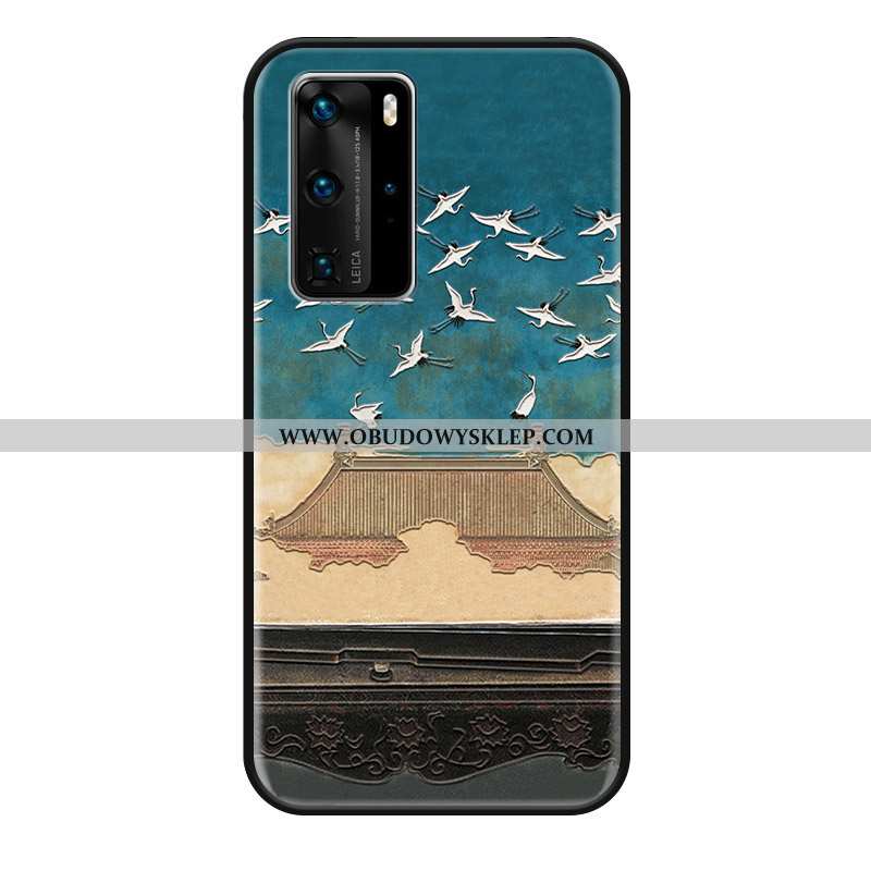 Etui Huawei P40 Pro Vintage Silikonowe, Futerał Huawei P40 Pro Trendy Relief Niebieska