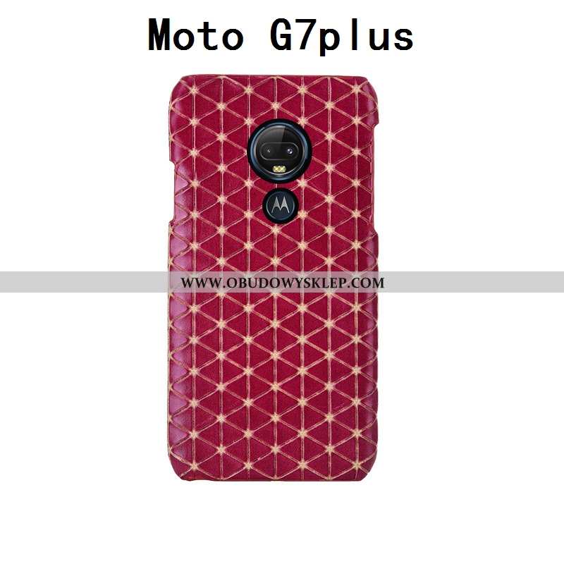 Etui Moto G7 Plus Kreatywne Anti-fall Etui, Futerał Moto G7 Plus Prawdziwa Skóra Moda Czerwona