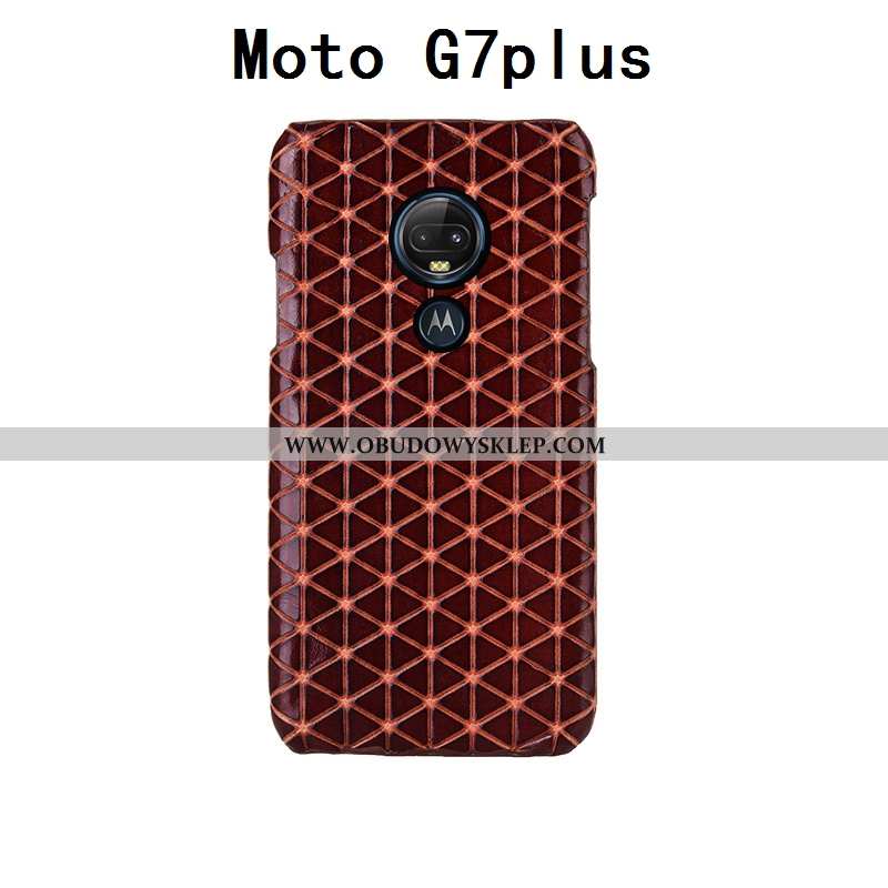 Etui Moto G7 Plus Kreatywne Anti-fall Etui, Futerał Moto G7 Plus Prawdziwa Skóra Moda Czerwona