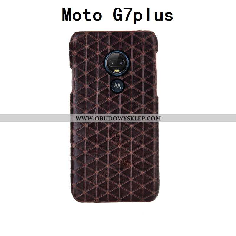 Etui Moto G7 Plus Kreatywne Anti-fall Etui, Futerał Moto G7 Plus Prawdziwa Skóra Moda Czerwona