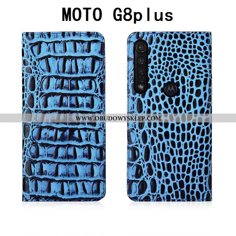 Etui Moto G8 Plus Prawdziwa Skóra Obudowa Silikonowe, Futerał Moto G8 Plus Miękki Anti-fall Niebiesk