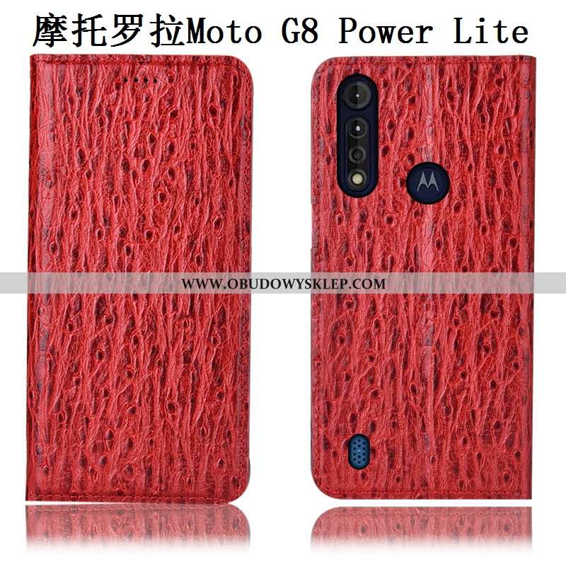 Etui Moto G8 Power Lite Ochraniacz Czerwony Ptak, Futerał Moto G8 Power Lite Prawdziwa Skóra Telefon