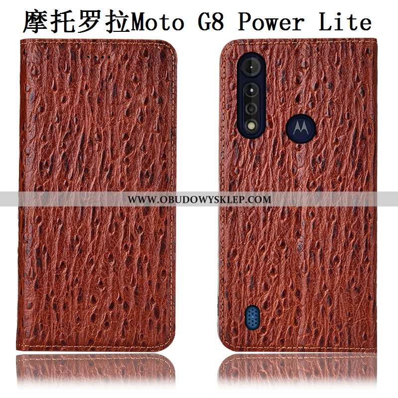 Etui Moto G8 Power Lite Ochraniacz Czerwony Ptak, Futerał Moto G8 Power Lite Prawdziwa Skóra Telefon