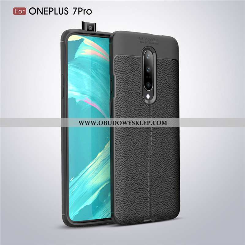 Etui Oneplus 7 Pro Wzór Skóra Antypoślizgowe, Futerał Oneplus 7 Pro Miękki Ochraniacz Czarna