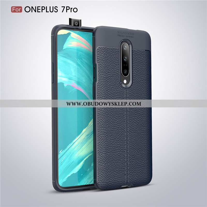 Etui Oneplus 7 Pro Wzór Skóra Antypoślizgowe, Futerał Oneplus 7 Pro Miękki Ochraniacz Czarna