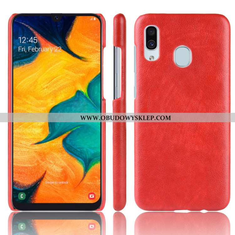 Etui Samsung Galaxy A20e Skóra Litchi Czerwony, Futerał Samsung Galaxy A20e Wzór Trudno Czerwona