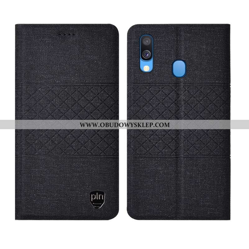 Etui Samsung Galaxy A40 Skórzane W Kratę, Futerał Samsung Galaxy A40 Ochraniacz Szary Szara