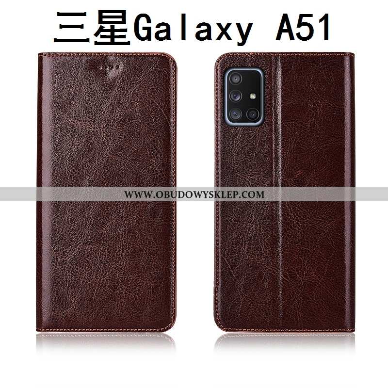 Etui Samsung Galaxy A51 Prawdziwa Skóra Skórzane Nubuku, Futerał Samsung Galaxy A51 Wzór Nowy Kawowy