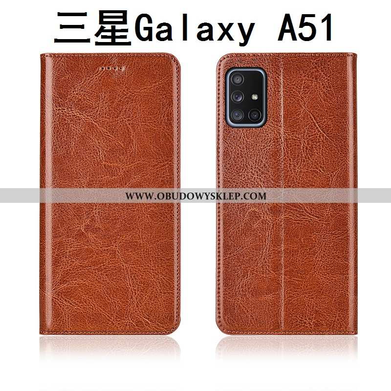 Etui Samsung Galaxy A51 Prawdziwa Skóra Skórzane Nubuku, Futerał Samsung Galaxy A51 Wzór Nowy Kawowy