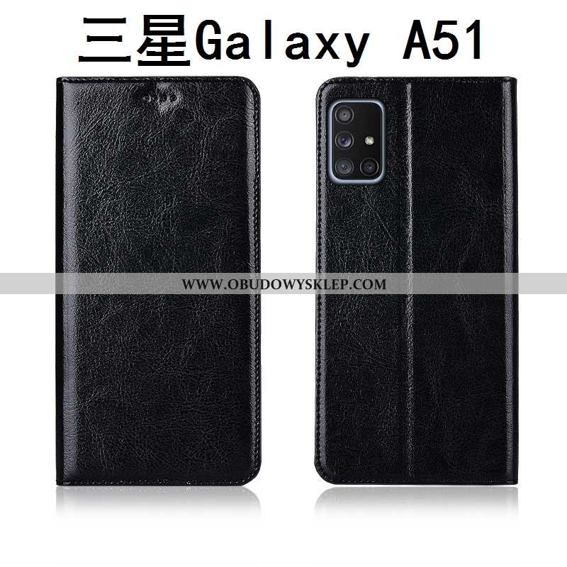 Etui Samsung Galaxy A51 Prawdziwa Skóra Skórzane Nubuku, Futerał Samsung Galaxy A51 Wzór Nowy Kawowy