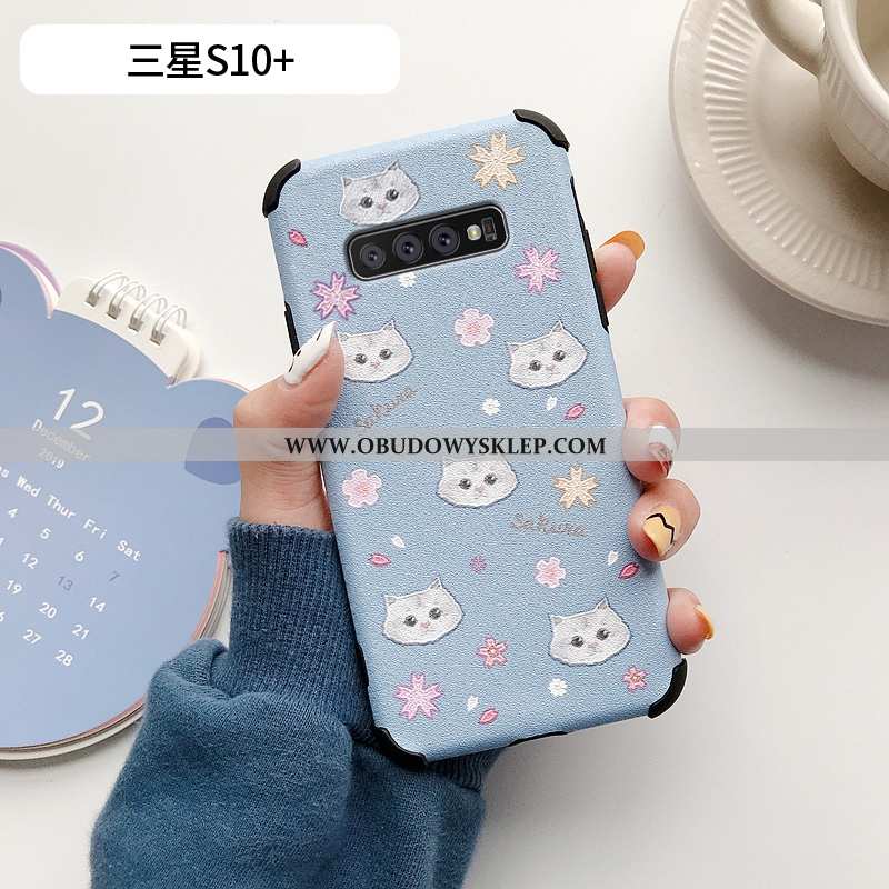 Etui Samsung Galaxy S10+ Ochraniacz Piękny Wzór, Futerał Samsung Galaxy S10+ Skórzane Niebieski Nieb