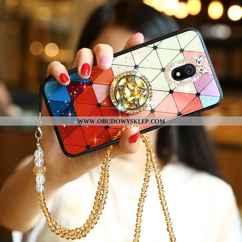 Etui Xiaomi Redmi 8a Rhinestone Biały Silikonowe, Futerał Xiaomi Redmi 8a Wiszące Ozdoby Biała