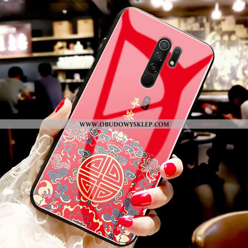 Etui Xiaomi Redmi 9 Trendy Kreatywne Szkło, Futerał Xiaomi Redmi 9 Miękki Chiński Styl Czerwona