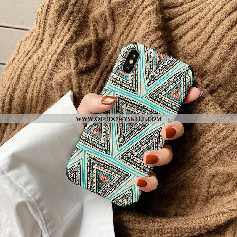 Etui iPhone X Relief Niebieski Telefon Komórkowy, Futerał iPhone X Vintage Anti-fall Niebieska