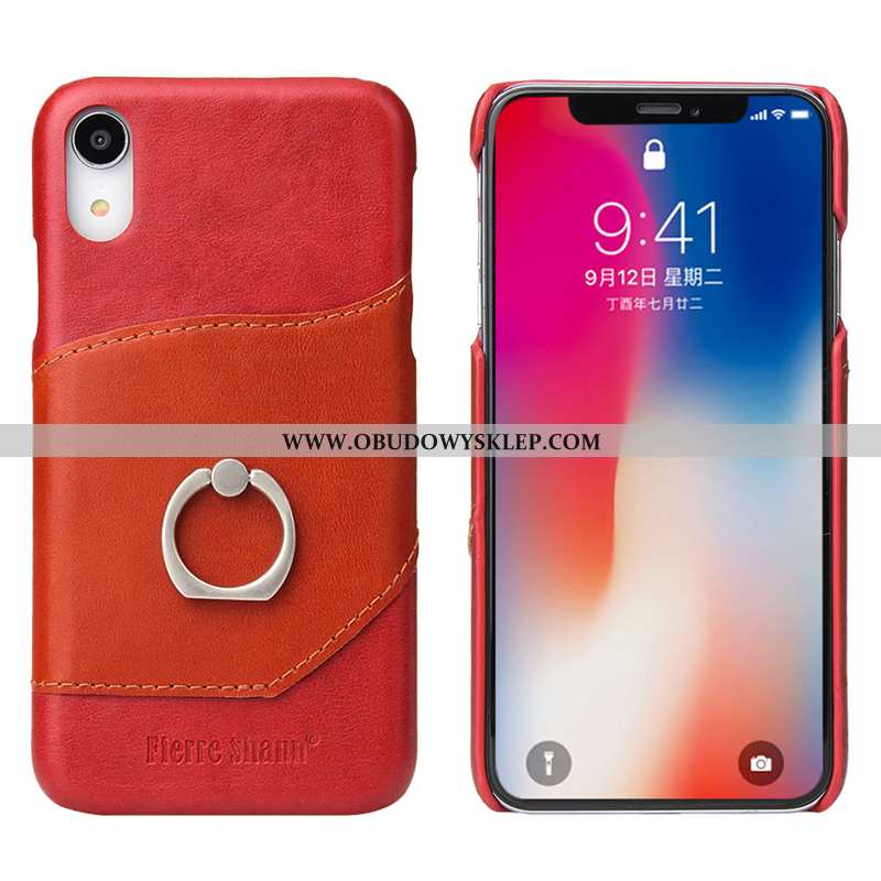 Etui iPhone Xr Prawdziwa Skóra Czerwony, Futerał iPhone Xr Akcesoria Wspornik Czerwona