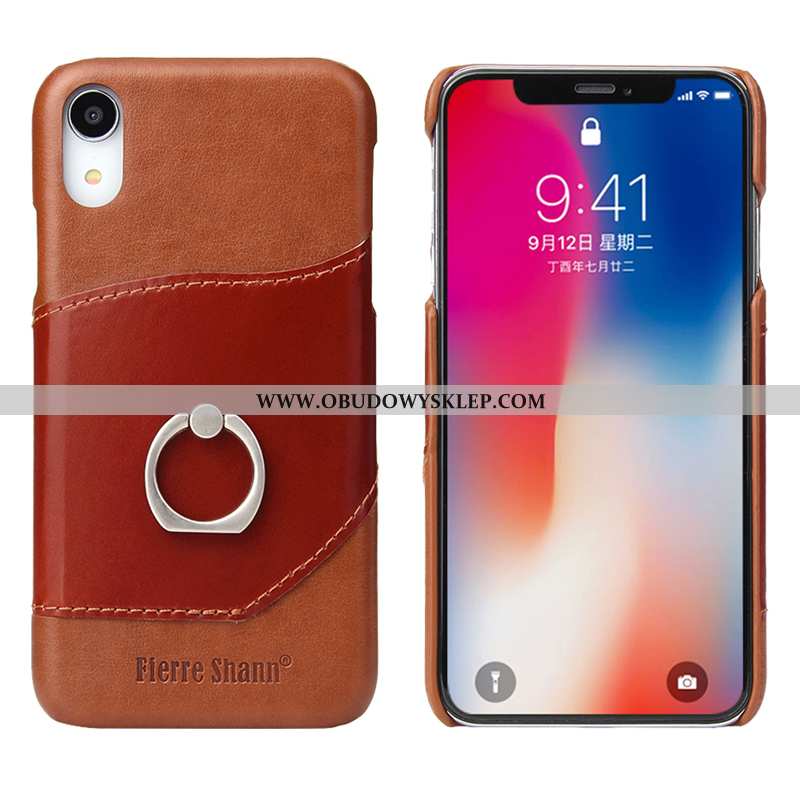 Etui iPhone Xr Prawdziwa Skóra Czerwony, Futerał iPhone Xr Akcesoria Wspornik Czerwona