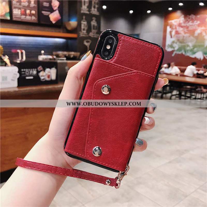 Etui iPhone Xs Max Trendy Czerwony Netto Czerwony, Futerał iPhone Xs Max Skórzane Pakiet Kart Czerwo