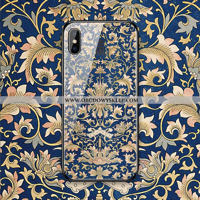 Etui iPhone Xs Max Vintage Szkło Kwiaty, Futerał iPhone Xs Max Wzór Anti-fall Zielone