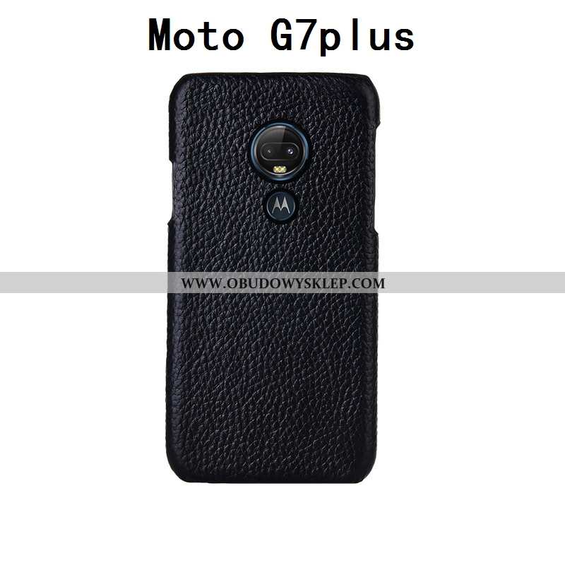 Futerał Moto G7 Plus Kreatywne Litchi Moda, Pokrowce Moto G7 Plus Prawdziwa Skóra Tylna Pokrywa Czer