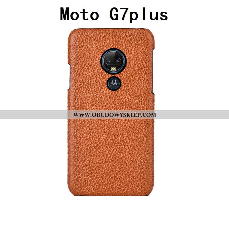 Futerał Moto G7 Plus Kreatywne Litchi Moda, Pokrowce Moto G7 Plus Prawdziwa Skóra Tylna Pokrywa Czer