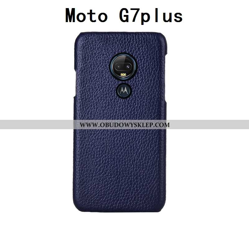 Futerał Moto G7 Plus Kreatywne Litchi Moda, Pokrowce Moto G7 Plus Prawdziwa Skóra Tylna Pokrywa Czer