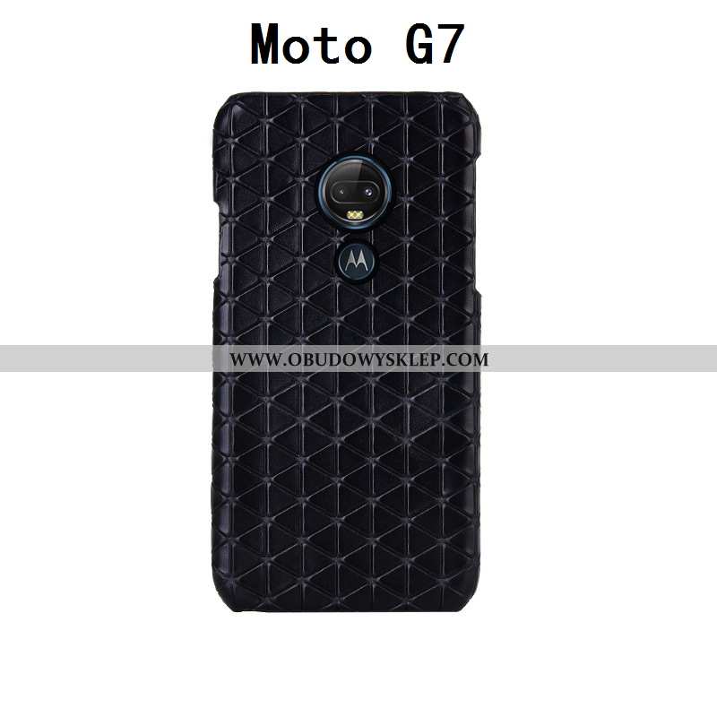 Futerał Moto G7 Skóra Luksusowy Czarny, Pokrowce Moto G7 Ochraniacz Moda Czarna