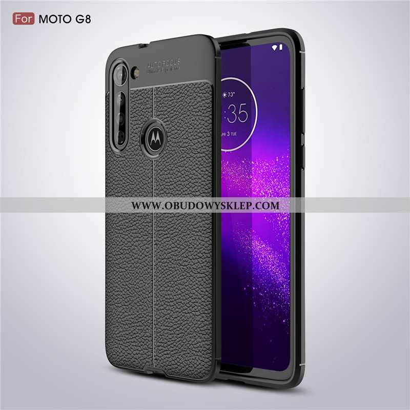 Futerał Moto G8 Wzór Litchi Czarny, Pokrowce Moto G8 Miękki Ochraniacz Czarna