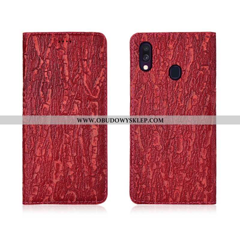 Futerał Samsung Galaxy A40 Skórzane Etui Klapa Czerwony, Pokrowce Samsung Galaxy A40 Nubuku Skóra Cz