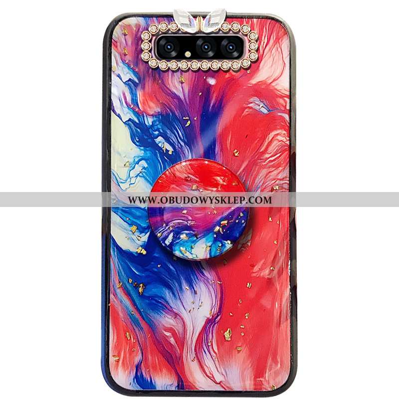 Futerał Samsung Galaxy A80 Z Kryształkami Czerwony Futrzany Pompon, Pokrowce Samsung Galaxy A80 Wisz