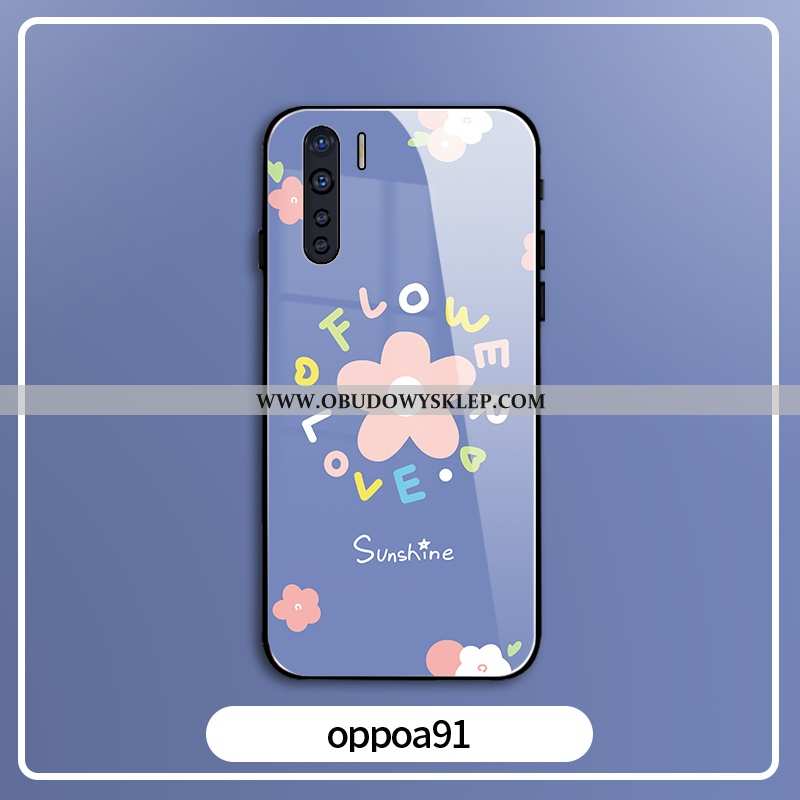 Obudowa Oppo A91 Szkło Kreatywne All Inclusive, Etui Oppo A91 Moda Świeży Niebieska