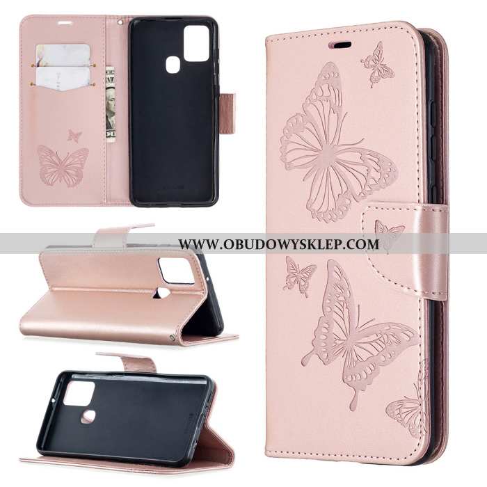 Obudowa Samsung Galaxy A21s Skórzane Etui All Inclusive Purpurowy, Samsung Galaxy A21s Klapa Motyl F