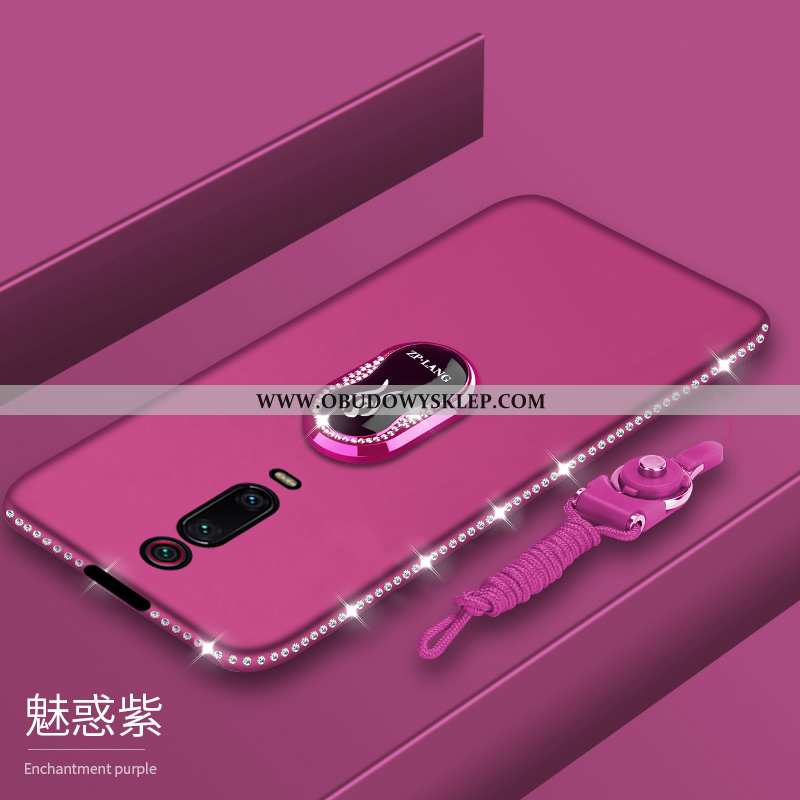 Obudowa Xiaomi Mi 9t Pro Rhinestone Czerwony Mały, Etui Xiaomi Mi 9t Pro Nubuku Ochraniacz Fioletowy