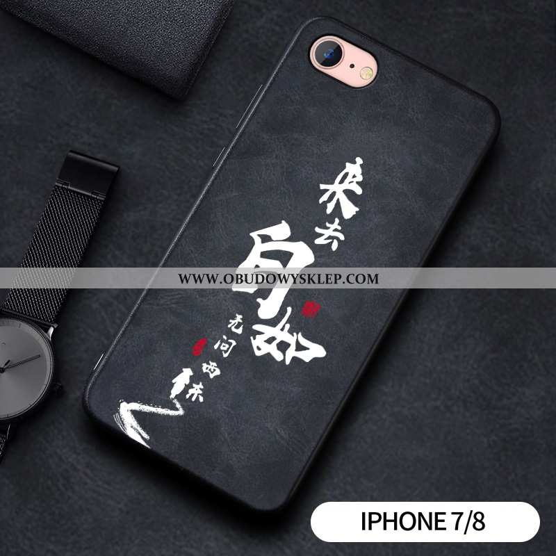 Obudowa iPhone 7 Silikonowe Futerał Relief, Etui iPhone 7 Ochraniacz Trendy Czarna