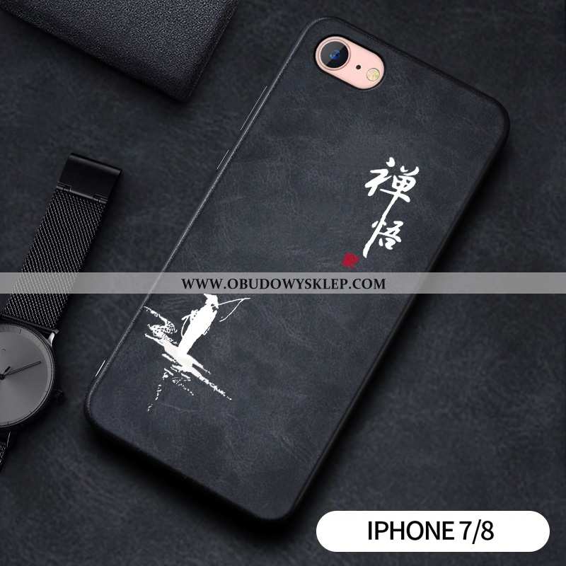 Obudowa iPhone 7 Silikonowe Futerał Relief, Etui iPhone 7 Ochraniacz Trendy Czarna