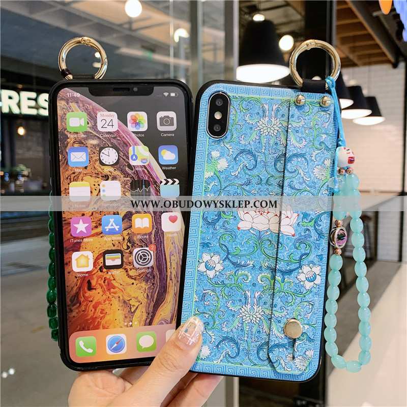 Obudowa iPhone Xs Miękki Wspornik Vintage, Etui iPhone Xs Silikonowe Anti-fall Niebieska