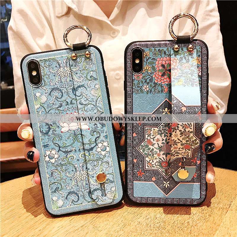 Obudowa iPhone Xs Vintage Futerał Etui, Etui iPhone Xs Silikonowe Wspornik Niebieska