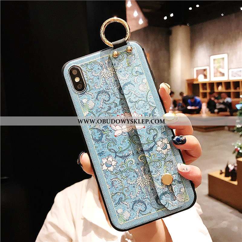 Obudowa iPhone Xs Vintage Futerał Etui, Etui iPhone Xs Silikonowe Wspornik Niebieska