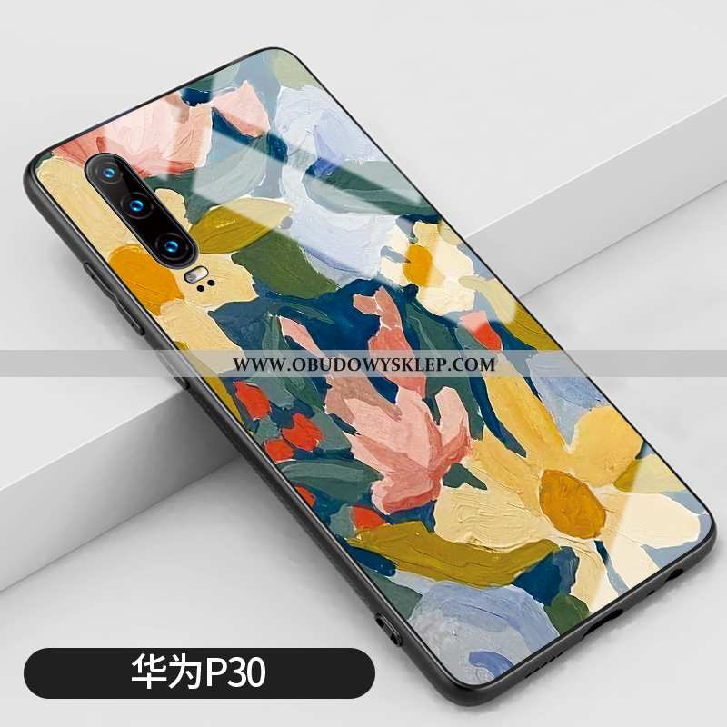 Pokrowce Huawei P30 Trendy Kwiaty Szkło, Obudowa Huawei P30 Silikonowe Ochraniacz Rozowa