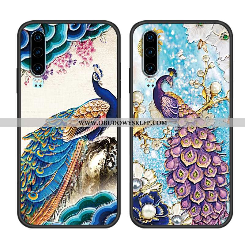 Pokrowce Huawei P30 Vintage Pawie Wiatr, Obudowa Huawei P30 Trendy Chiński Styl Niebieska