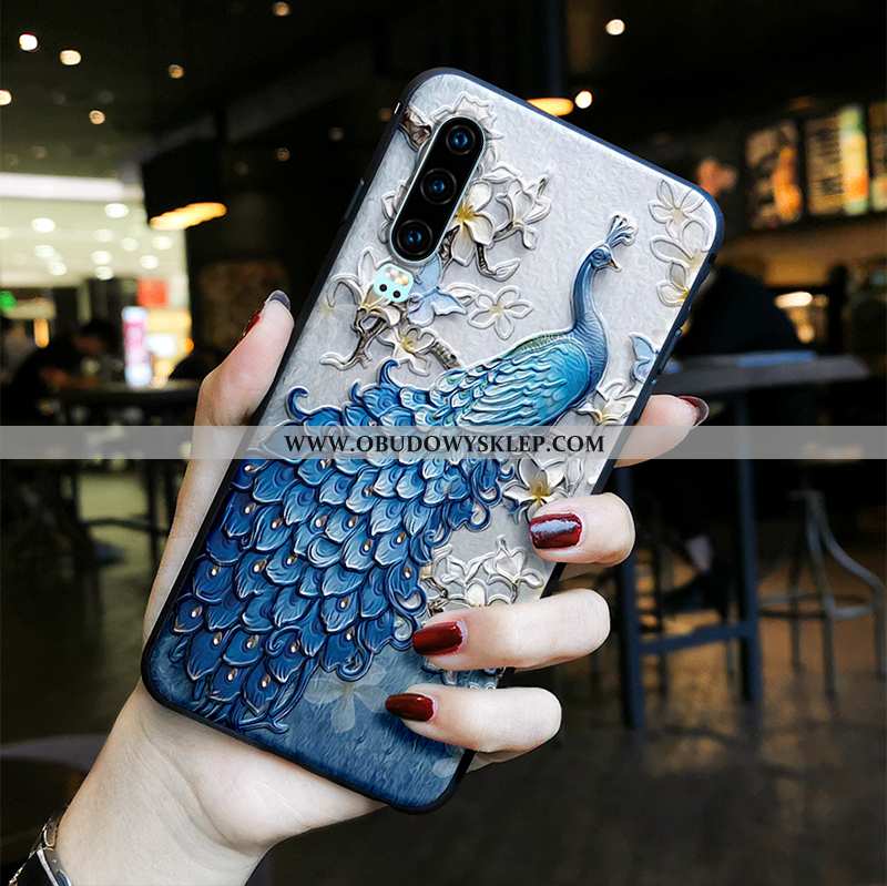 Pokrowce Huawei P30 Vintage Pawie Wiatr, Obudowa Huawei P30 Trendy Chiński Styl Niebieska