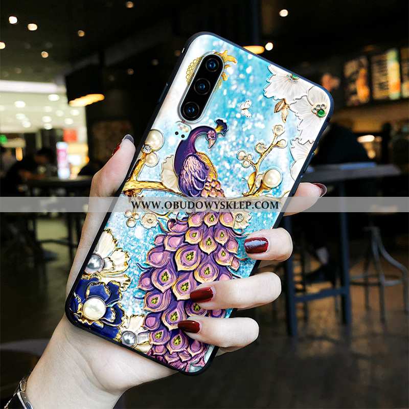 Pokrowce Huawei P30 Vintage Pawie Wiatr, Obudowa Huawei P30 Trendy Chiński Styl Niebieska