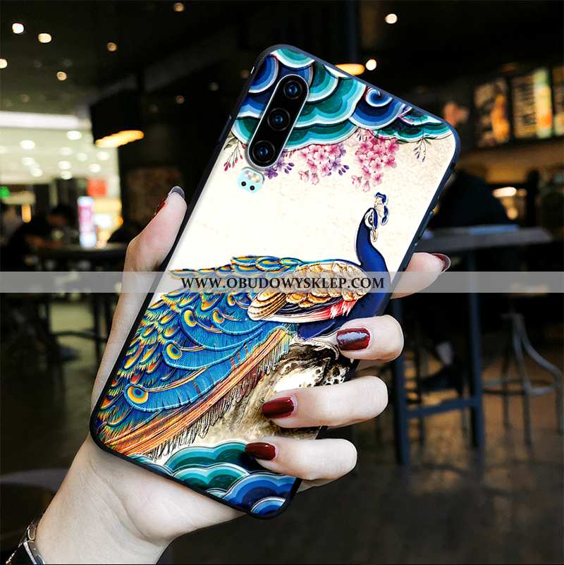 Pokrowce Huawei P30 Vintage Pawie Wiatr, Obudowa Huawei P30 Trendy Chiński Styl Niebieska