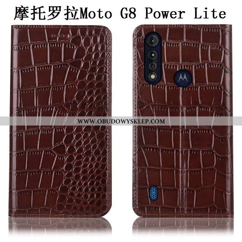 Pokrowce Moto G8 Power Lite Prawdziwa Skóra Obudowa Ochraniacz, Moto G8 Power Lite Wzór Etui Brązowe