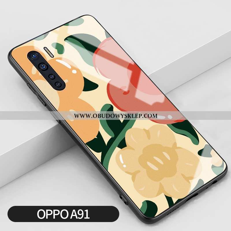 Pokrowce Oppo A91 Vintage Anti-fall Czerwony Netto, Obudowa Oppo A91 Trendy Szkło Żółta