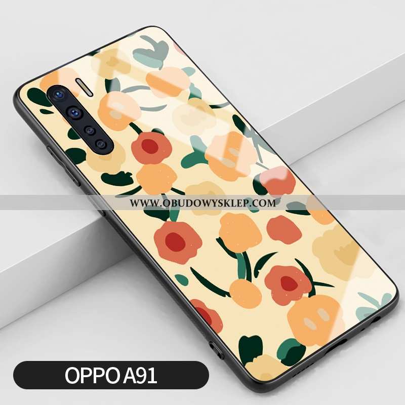 Pokrowce Oppo A91 Vintage Anti-fall Czerwony Netto, Obudowa Oppo A91 Trendy Szkło Żółta