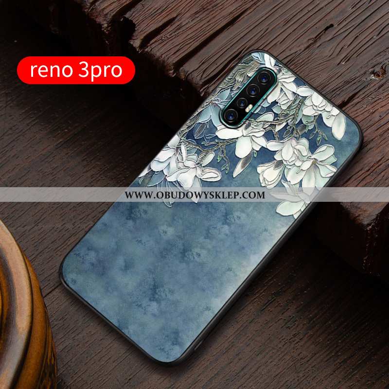 Pokrowce Oppo Reno 3 Pro Relief Nubuku Ochraniacz, Obudowa Oppo Reno 3 Pro Super Silikonowe Niebiesk